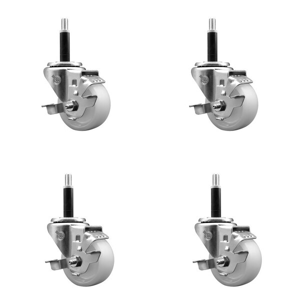 3'' Nylon Swivel 3/4'' Expanding Stem Caster Set with Brake, 4PK